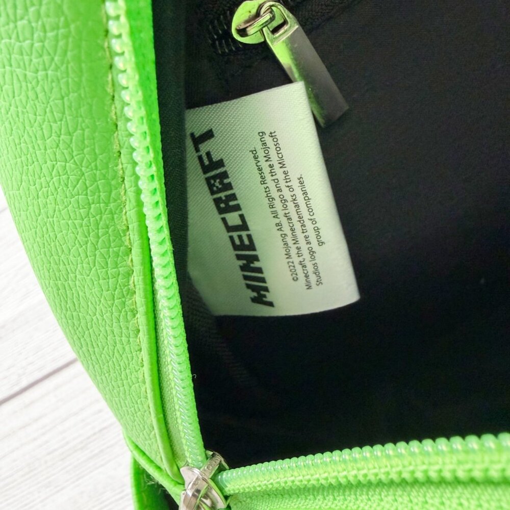 Minecraft Creeper Mini Backpack Kids Green Pixel Block Design Small Zipper Bag - Picture 4 of 8
